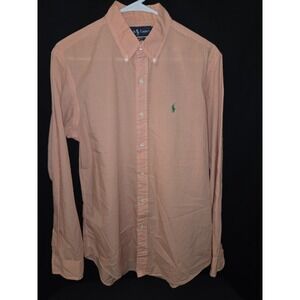 Polo Ralph Lauren Peach W/Green Pony‎ Button Down Shirt Long Sleeve Mens Size M